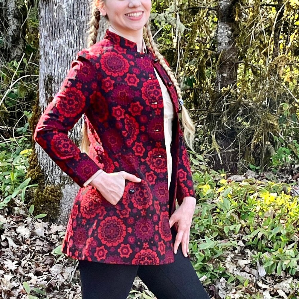 Mod 60s Nehru jacket  Floral Gorgeous Design Made in Germany S